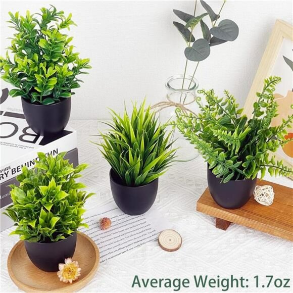 Set of 4 Small Fake Potted Plants 7 inch Artificial Mini Greenery Home Office De - Picture 2 of 7